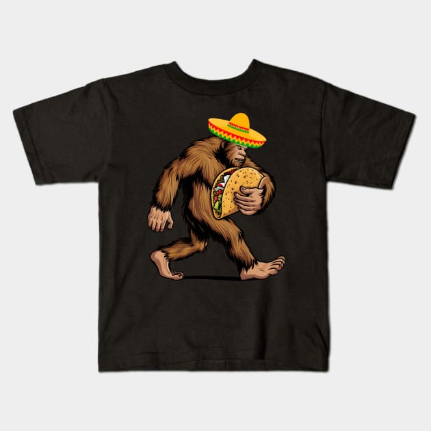 Bigfoot Carrying Taco Kids T-Shirt by aesthetice1